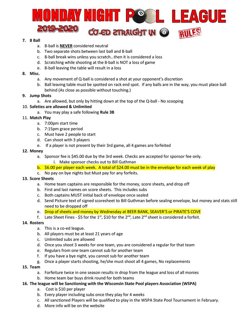 2019-2020 Monday Night Co-Ed rules updated-2